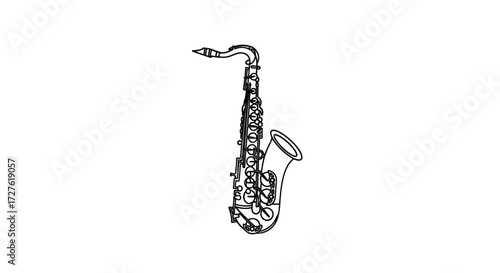 Detailed Black and White Illustration of a Saxophone.