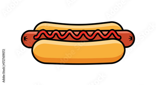 Cartoon Hot Dog with Ketchup Topping.
