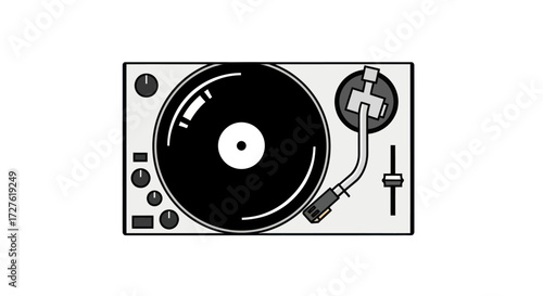 Vintage Turntable Vinyl Record Player Illustration.