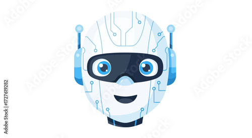 Friendly Cartoon Robot Head with Circuitry Design.