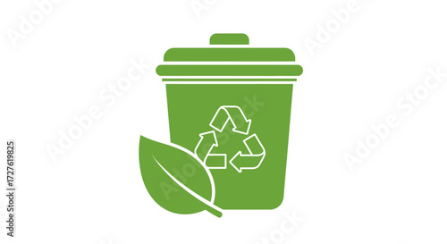 Green Recycling Bin Icon with Leaf Symbol.