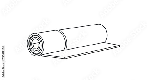 Rolled up yoga mat with a portion unrolled on a flat surface.