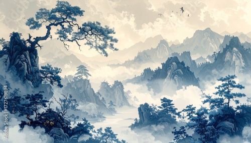  Chinoiserie fabric print.