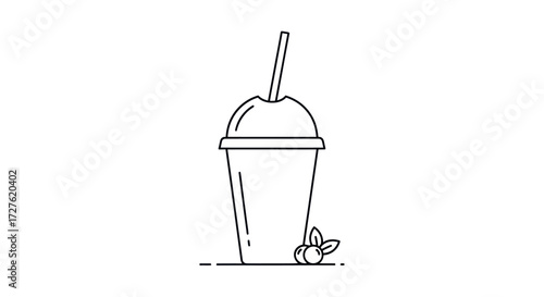 Simple Outline Illustration of a Disposable Plastic Smoothie Cup with Straw.
