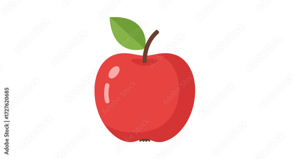 Fototapeta premium Vibrant Red Apple Illustration with Green Leaf and Brown Stem.