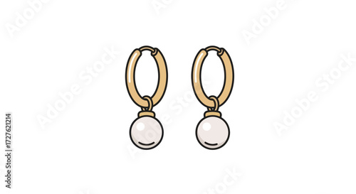 Pair of Gold Hoop Earrings with Pearl Pendants.