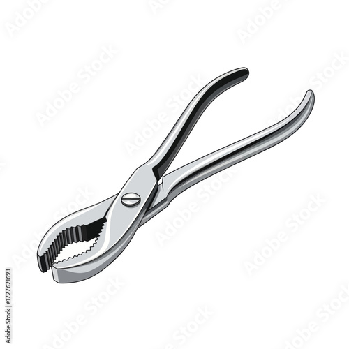 A detailed vector illustration of shiny chrome slip-joint pliers isolated on a plain white background.