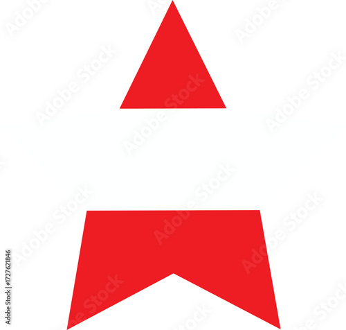 Two red abstract geometric shapes on a white background