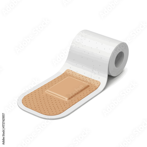 A roll of adhesive bandage with a sterile pad, isolated on a white background.