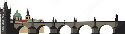 Charles Bridge in Prague with Gothic Towers, Historic Statues, Arched Structure, and City Skyline Featuring Domes and Spires in Background