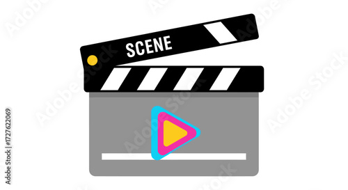 A movie clapperboard icon with the word SCENE and a colorful video play button.