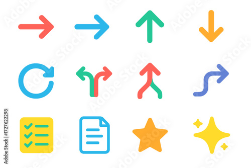 Colorful Vector Arrows. Basic reference arrow in modern flat vector : arrow pointing right, arrow pointing left, arrow pointing up, arrow pointing