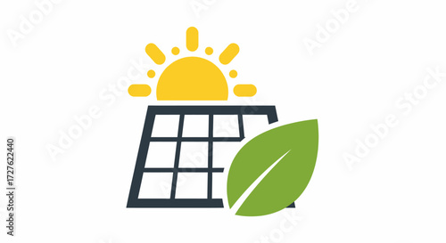 Solar Panel Logo with Sun and Leaf.
