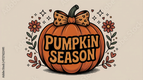 Pumpkin Season Autumn Illustration with Bow fall harvest