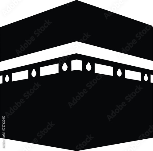 Kaaba Sacred Islamic Symbol in Black and White Minimalist Vector Representing Faith, Pilgrimage, Unity, Religion, Mecca, and Cultural Identity