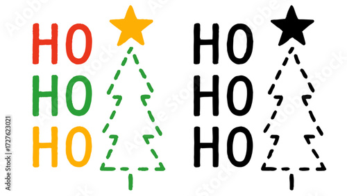 Dual Style HO HO HO Christmas Tree Graphic, Christmas tree design, HO HO HO graphic, festive typography, holiday tree art, colorful Christmas tree, 