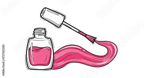 Pink Nail Polish Bottle and Brush Illustration.