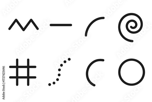 Cleaning Icons. Cleaning pattern icons set of icons in abstract flat : zigzag line, straight line, curved line, spiral line, overlapping grid,