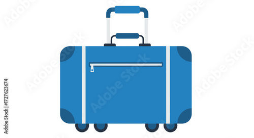 Blue Rolling Suitcase with Retractable Handle and Wheels.