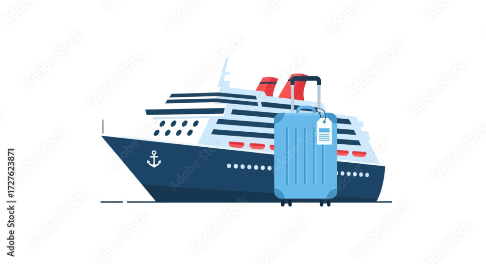 Obraz premium Luxury Cruise Ship with Suitcase Ready for Voyage.