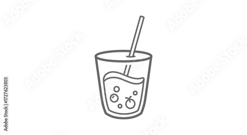 Simple Line Art Illustration of a Refreshing Beverage in a Glass with a Straw.