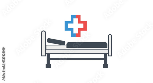 Hospital Bed with Medical Cross Symbol Healthcare Illustration.