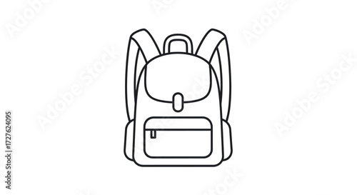 Simple black line art icon of a school backpack with straps and a front pocket.