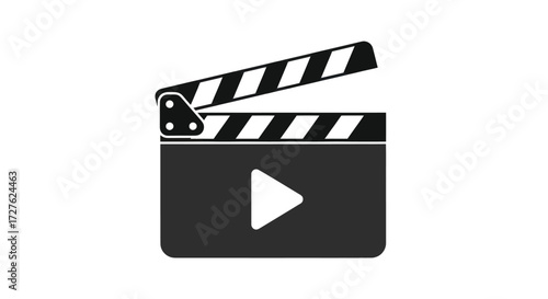 Black Film Clapperboard Icon with Play Button.