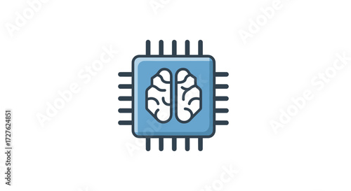 Brain inside a blue computer chip symbolizing artificial intelligence.