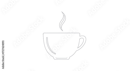 Simple white outline icon of a steaming hot coffee or tea cup.