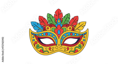 Colorful Decorated Carnival Mask with Feathered Embellishments.