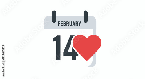 February 14th Calendar Page with Red Heart Icon.