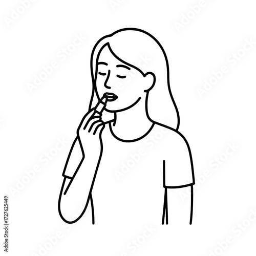 girl painting her lips vector line icon on a white background.
Vector line icon on a white background