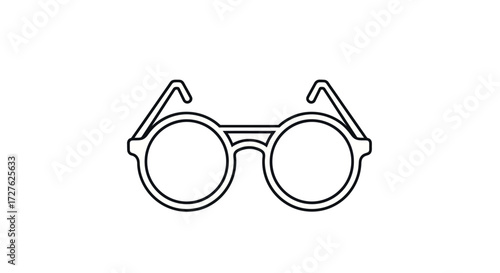 Simple Black Outline Drawing of Classic Round Eyeglasses.