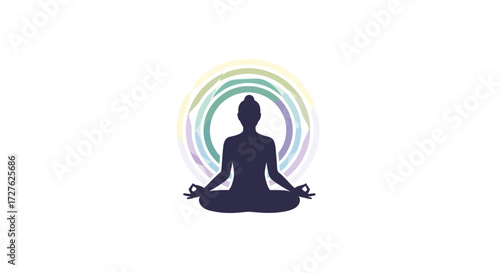 Silhouette of Meditating Person with Colorful Aura.