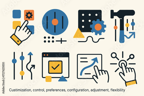 Interface Icons. Concepts set of icons in abstract flat : customization, control, preferences, configuration, adjustment, flexibility, interface,