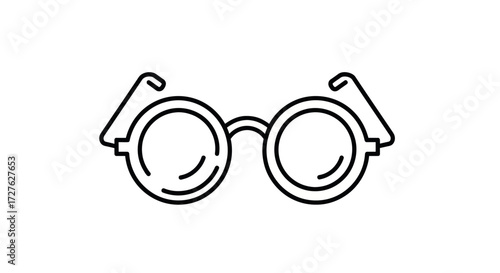 Black Outline Drawing of Round Vintage Spectacles.