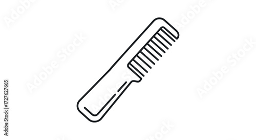 Simple black and white line art icon of a classic hair comb with a handle.