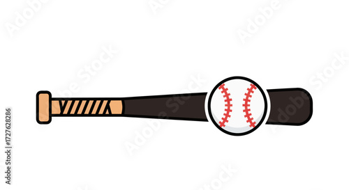 Baseball Bat and Ball Icon Graphic.