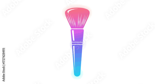 Vibrant makeup brush with soft pink bristles and a colorful pink purple and blue gradient handle.