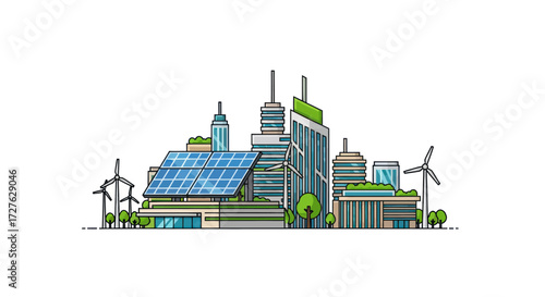 Eco-Friendly Cityscape with Sustainable Buildings.