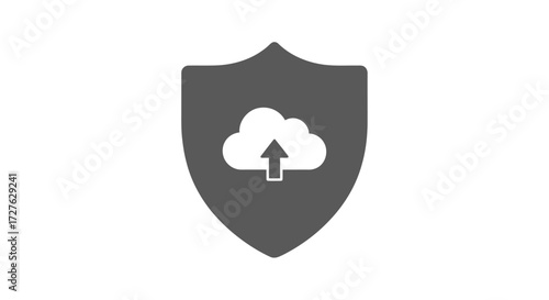 Shield with cloud and upload arrow icon symbolizing cloud security.