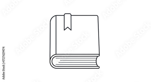 Simple Line Drawing of a Closed Book with Bookmark.