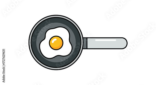 Fried Egg in a Pan: Simple Cartoon Illustration of Breakfast Food.
