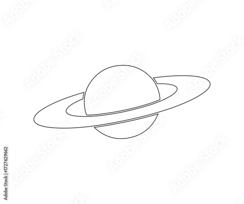 Simple planet with rings line art illustration
