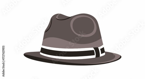 Stylish Gray Fedora Hat with Black and White Band.