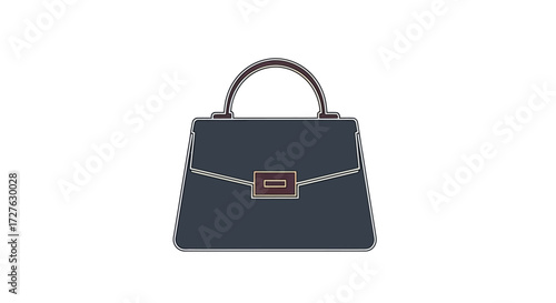 Elegant Dark Blue Leather Handbag with Silver Clasp.