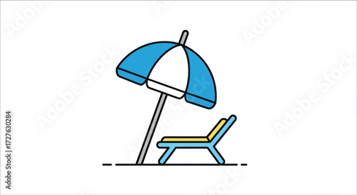 Beach Umbrella and Lounge Chair Illustration for Relaxation.