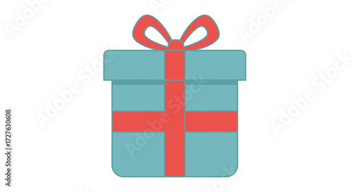 Illustrated Blue Gift Box with Red Ribbon and Bow.