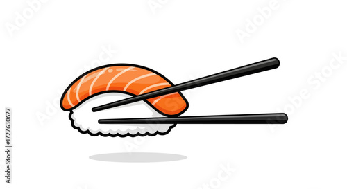 Delicious Salmon Nigiri Sushi with Chopsticks.